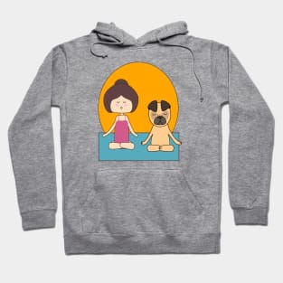 Yoga girl meditating with her pug in the sunrise Hoodie